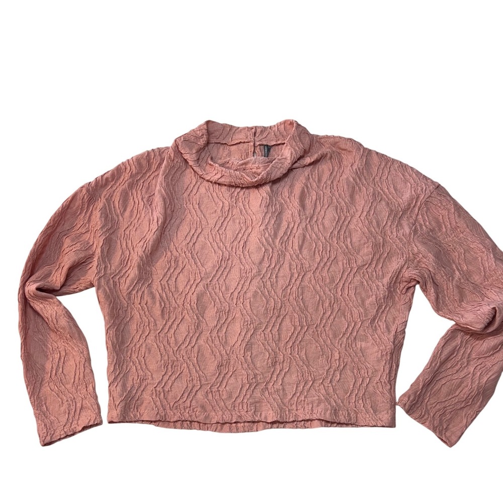 Anthropologie Women Mauve Pink Crinkle Textured Mock Neck Top OB2186688 Medium